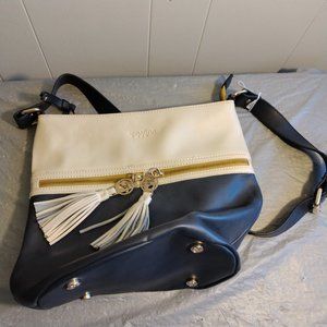 Vintage Spartina Blue & Bone Leather Shoulder Bag